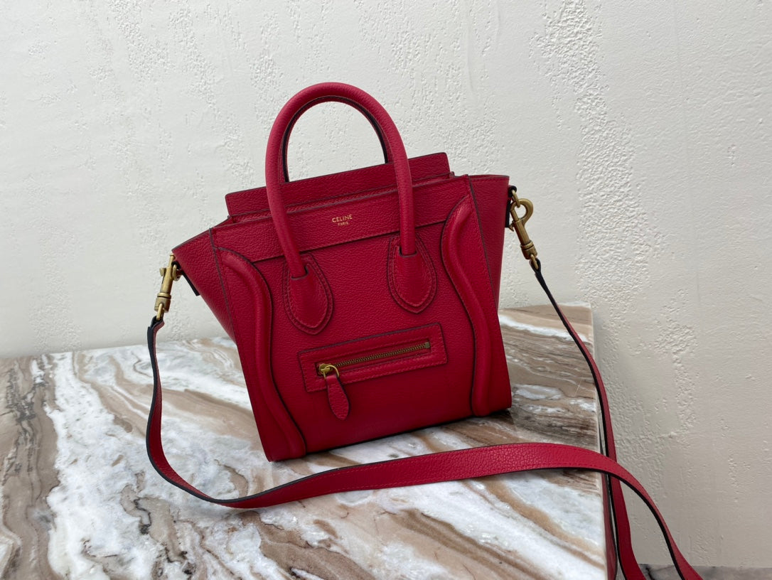 Top Quality Nano LuGucciage Bag In Drummed Red For Women 8in/20cm 