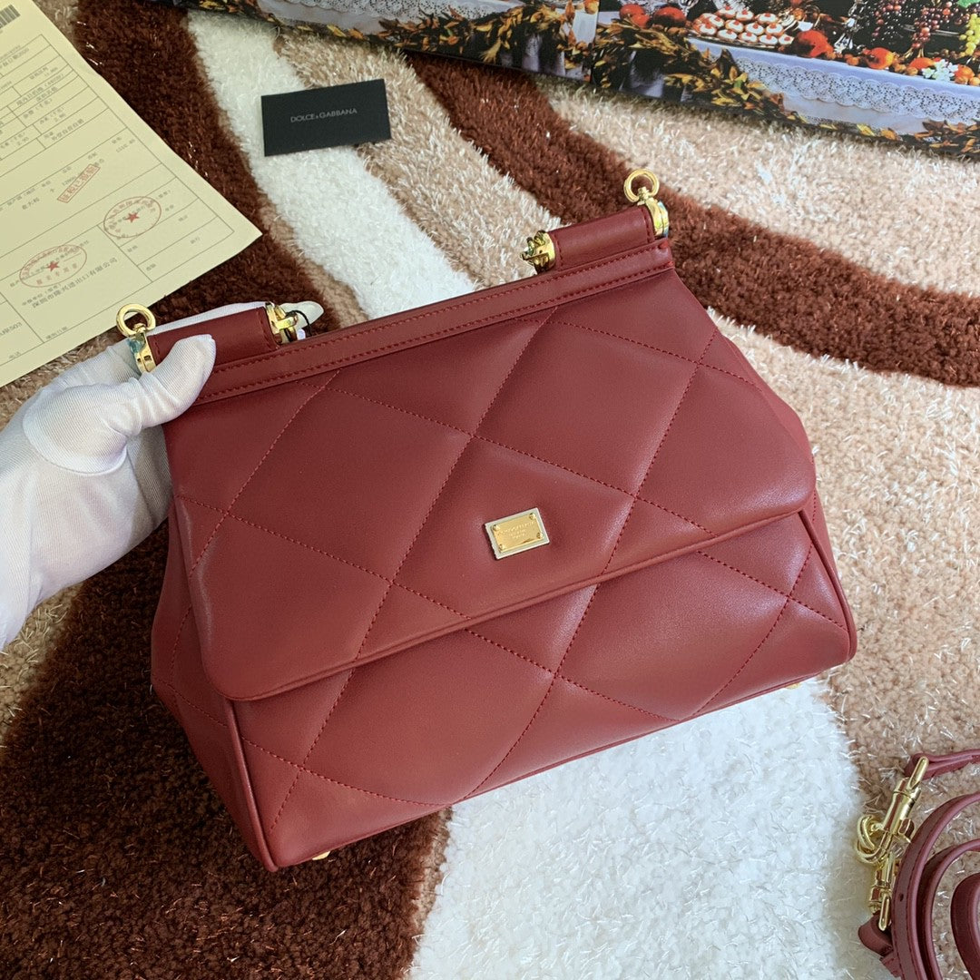 Top Quality Medium Sicily Bag In Quilted Burgundy For Women 10.2in/26cm Top QualityÂ 