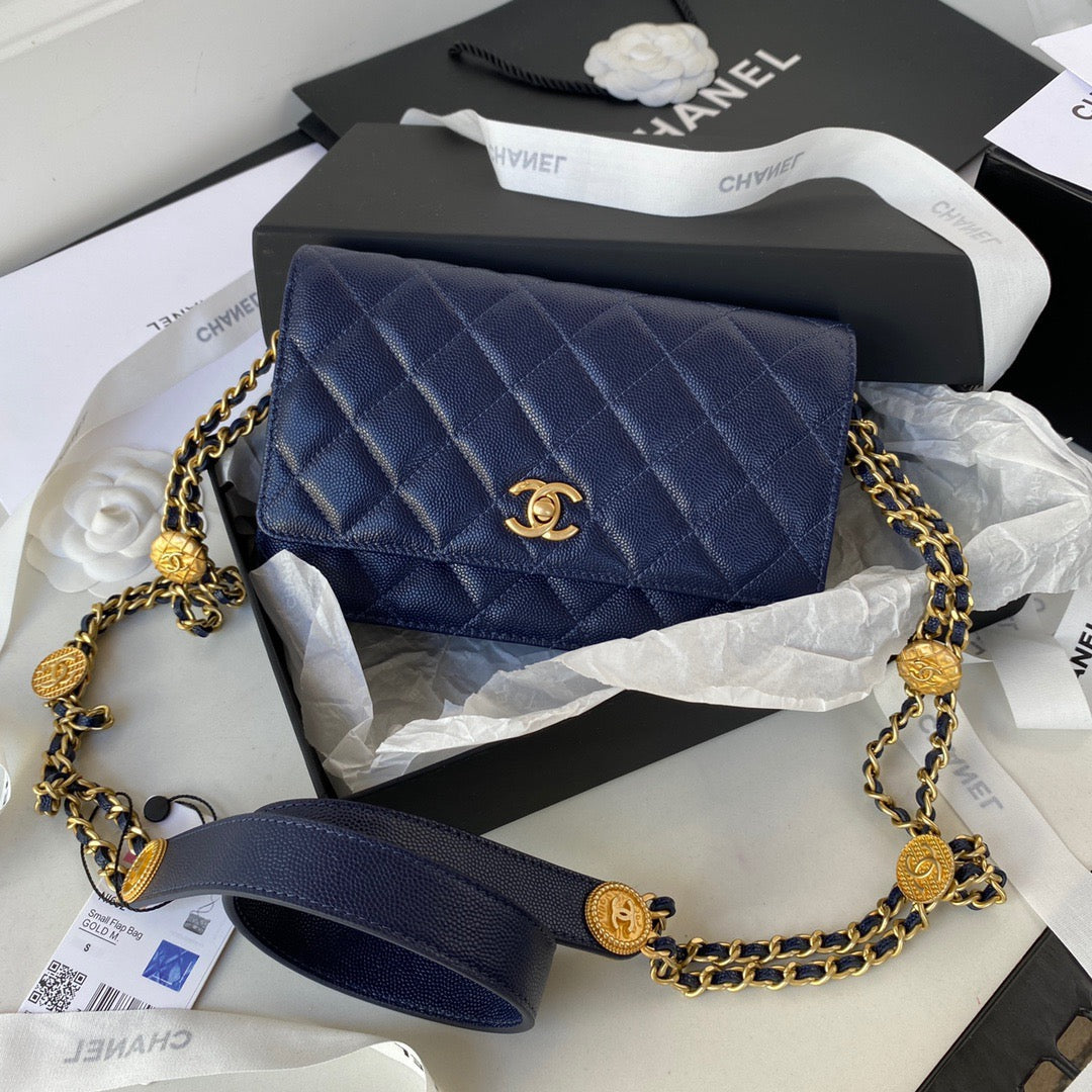 CHLSmall Top Qualityap Bag Gold Hardware Navy Blue For Women Handbags, Shoulder Bags 7.5in/19cm AP2840