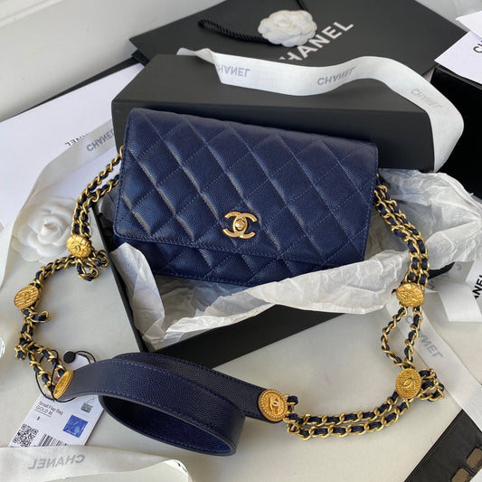 CHLSmall Top Qualityap Bag Gold Hardware Navy Blue For Women Handbags, Shoulder Bags 7.5in/19cm AP2840