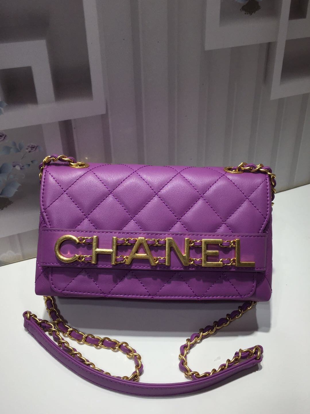 CHLFront Logo Small Top Qualityap Bag Gold Hardware Purple For Women Handbags, Shoulder Bags 8.2in/21cm AS1490