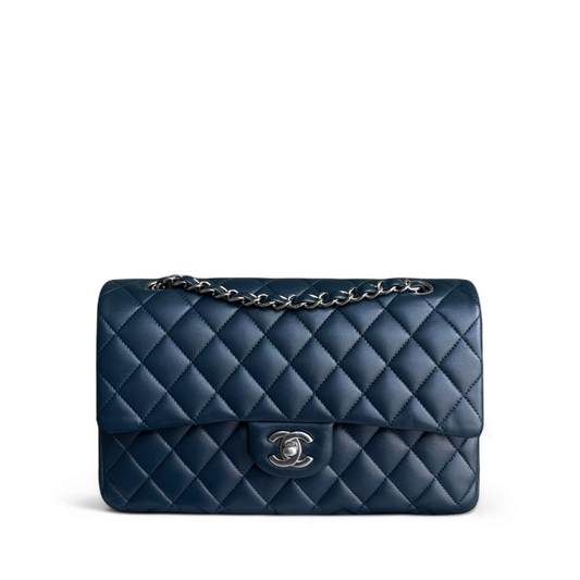 Chanel Classic Flap Medium - 25CM Quilted Lambskin Blue Silver Hardware Series 26