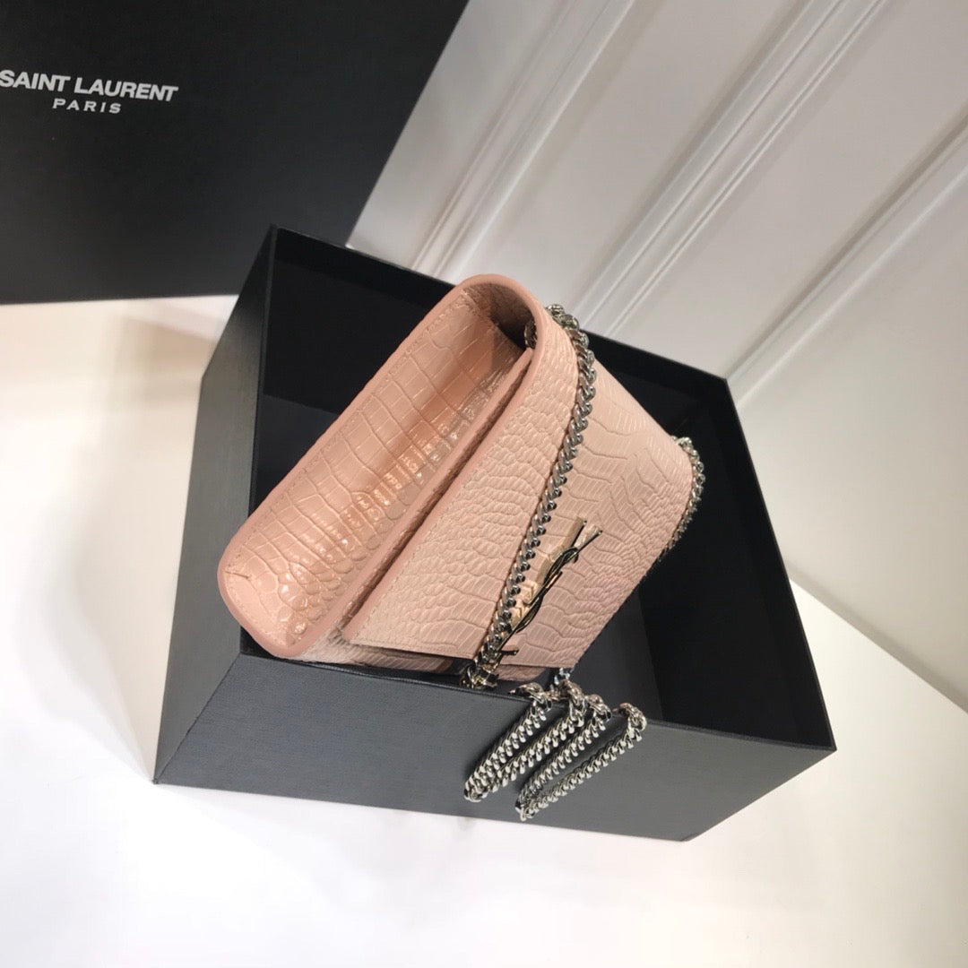 Top Quality Kate MeTop Qualityum Chain Bag With Tassel In Embossed CrocoTop Qualityle Dark Beige For Women 9.4in/24cm YSL