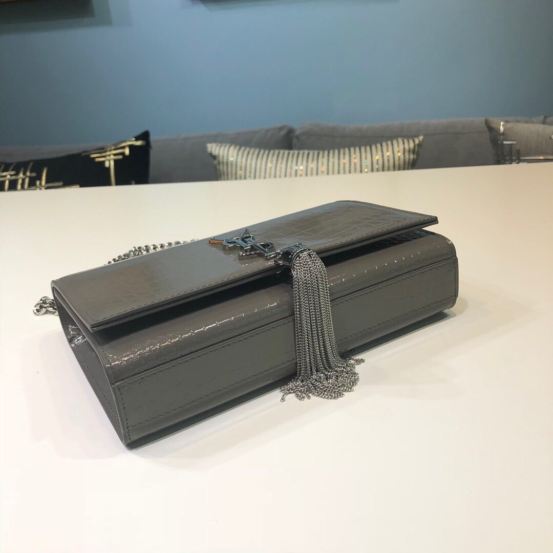 Top Quality Kate Small Chain Bag With Tassel In Embossed Green For Women 7.8in/20cm YSL 