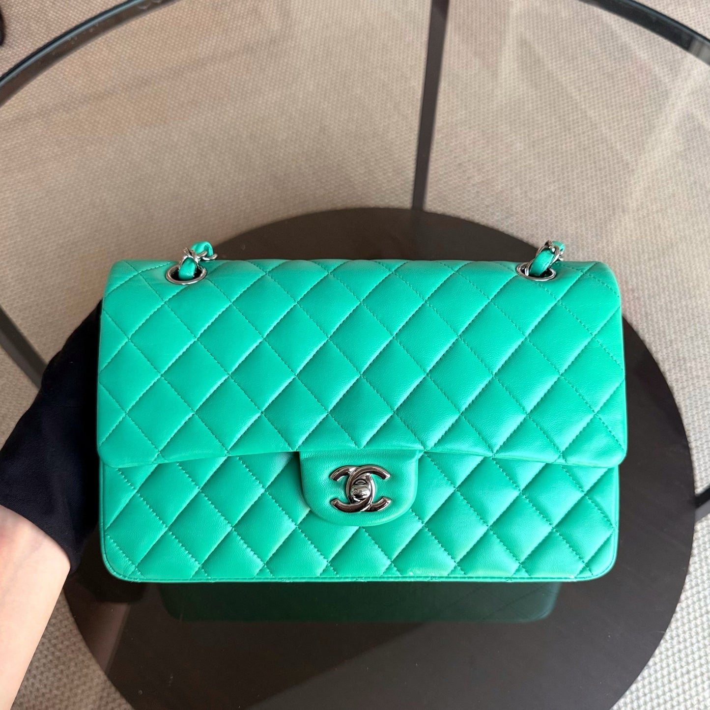 Chanel Classic Flap Medium - 25CM Quilted Lambskin Light Green Silver Hardware Series 16