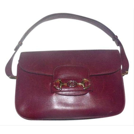 ! Gucci Horsebit W Clasp Burgundy Leather Shoulder Bag