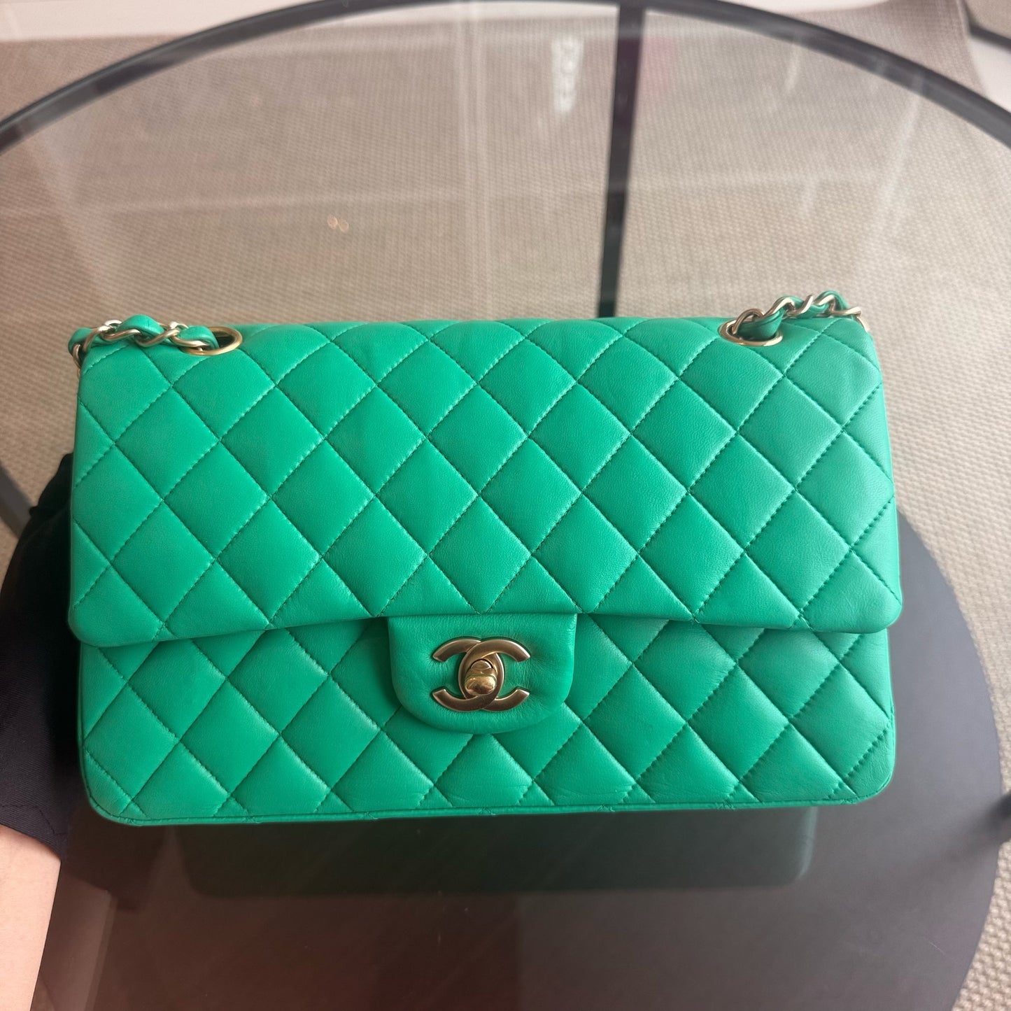 Chanel Classic Flap Medium - 25CM Quilted Lambskin Green Gold Hardware Series 18