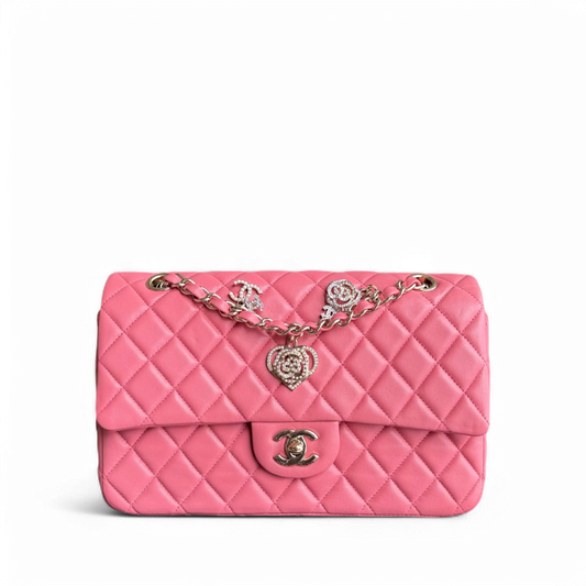 Chanel Classic Flap Medium  - 25CM Quilted Lambskin Valentine Heart Pink Special Edition Series 19