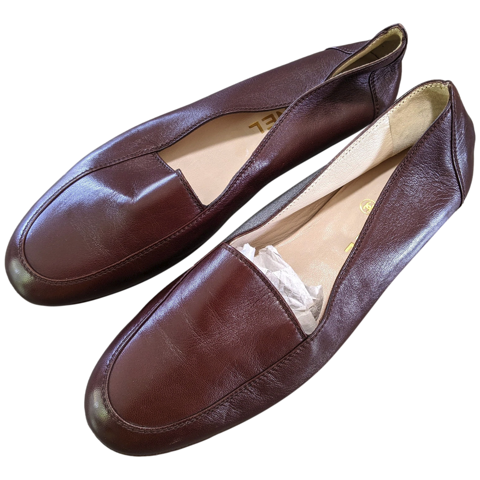 Chanel 1990s Chocolat Kid Ballet Flat Pumps Ballerines en Chevreaux Xtra Soft Sz 38.5, New!