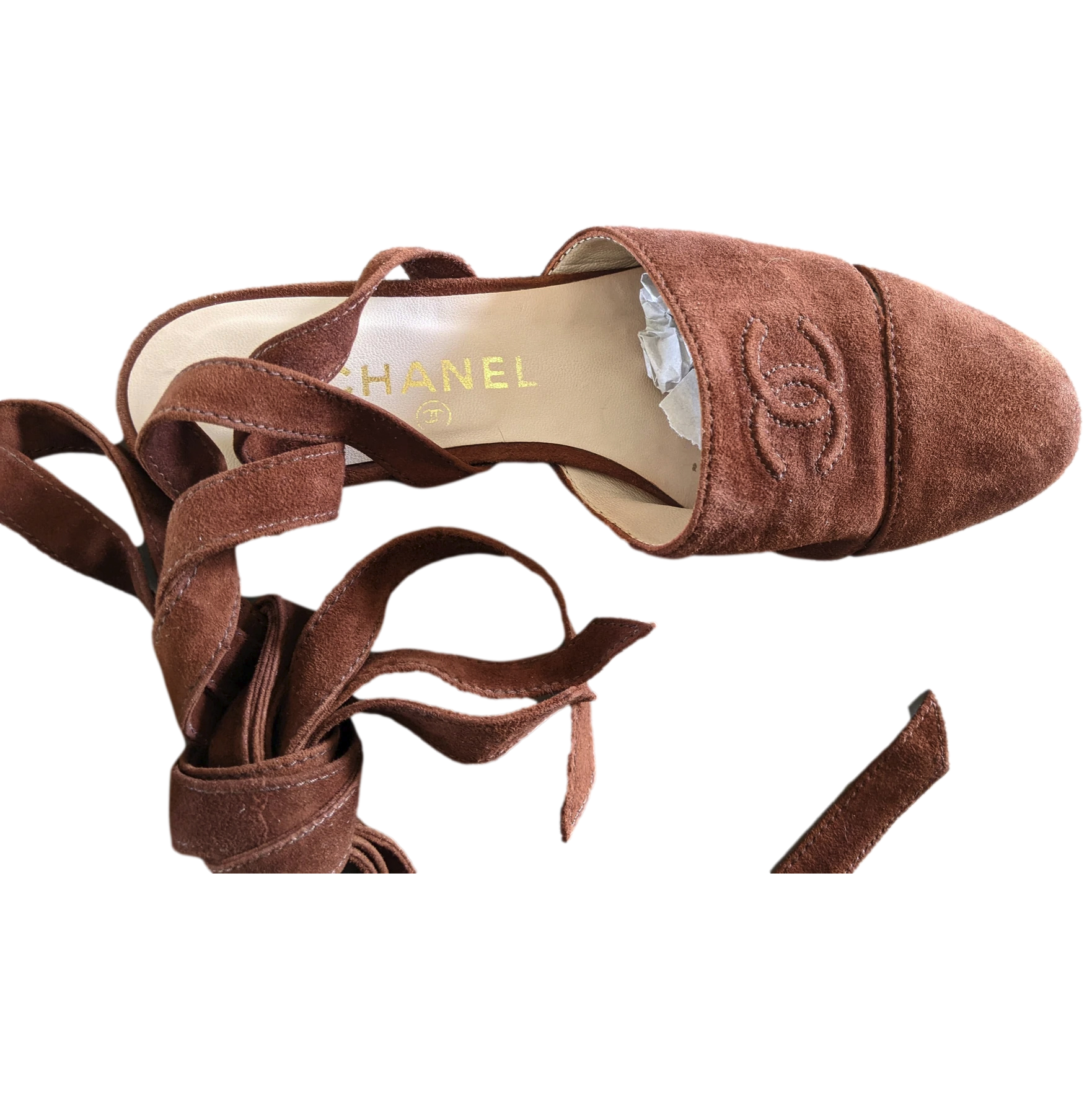 Chanel 1990s Noisette Suede Spartiates Flat Pumps en Daim Xtra Soft Sz 38