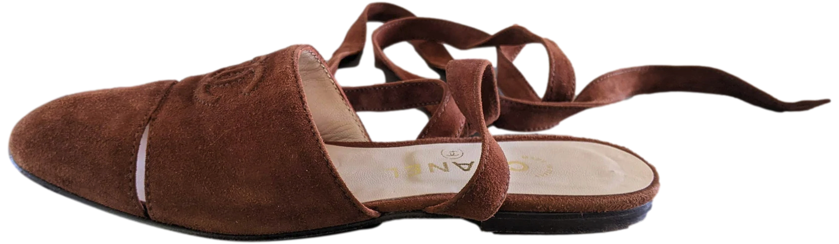 Chanel 1990s Noisette Suede Spartiates Flat Pumps en Daim Xtra Soft Sz 38