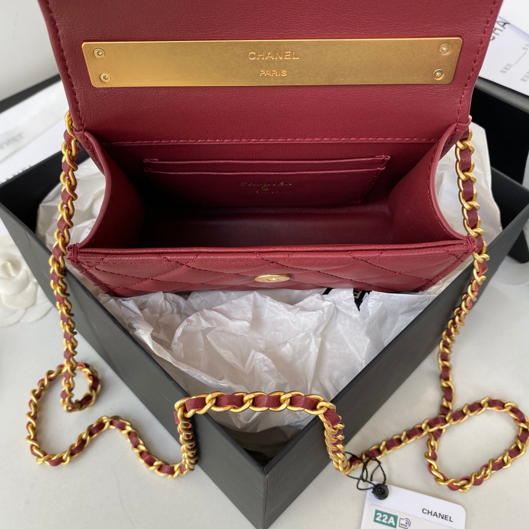 CHL Clutch With Chain Gold Hardware Red For Women Handbags, Shoulder Bags 5.7in/14.5cm