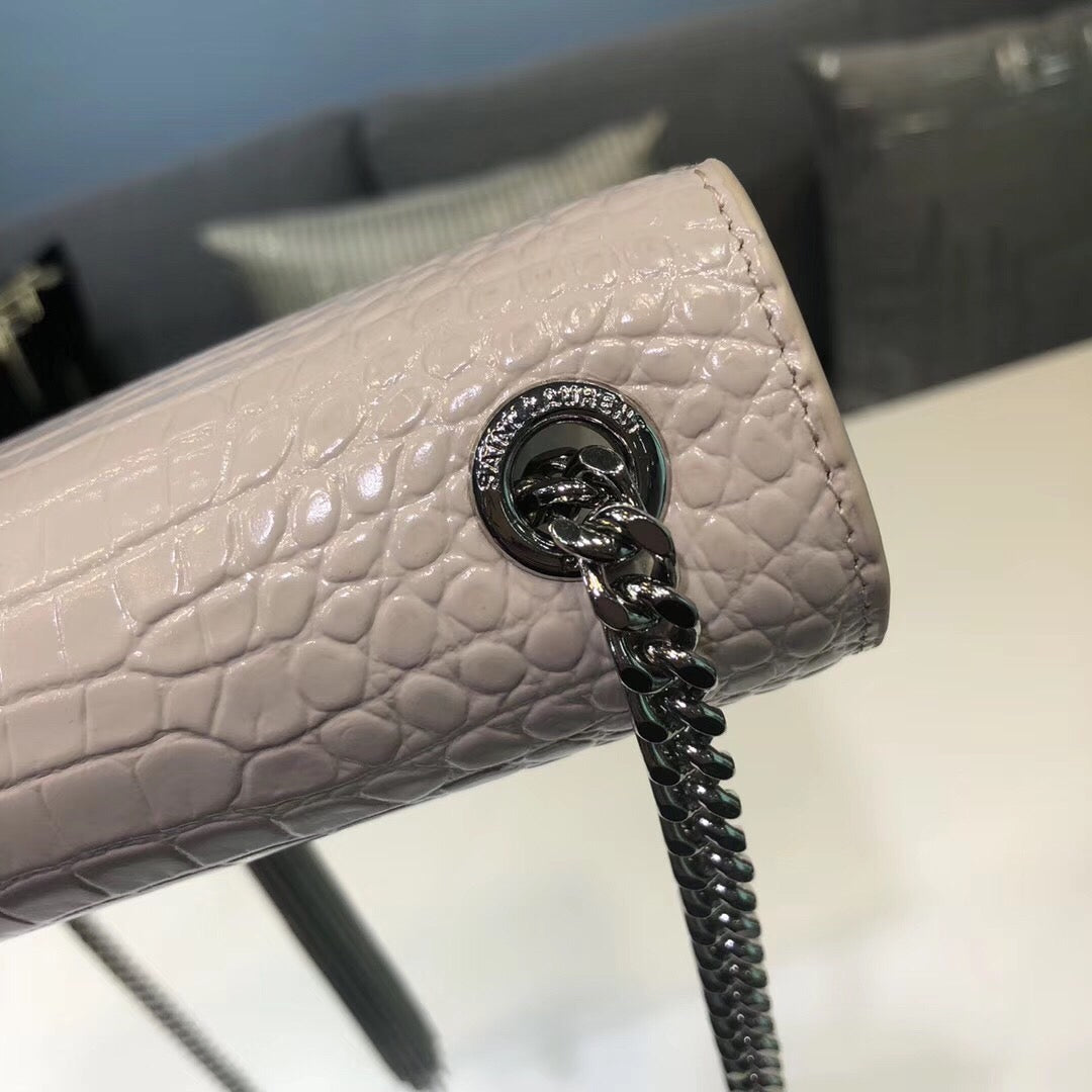 Top Quality Kate Small Chain Bag With Tassel In Embossed Beige For Women 7.8in/20cm YSL 