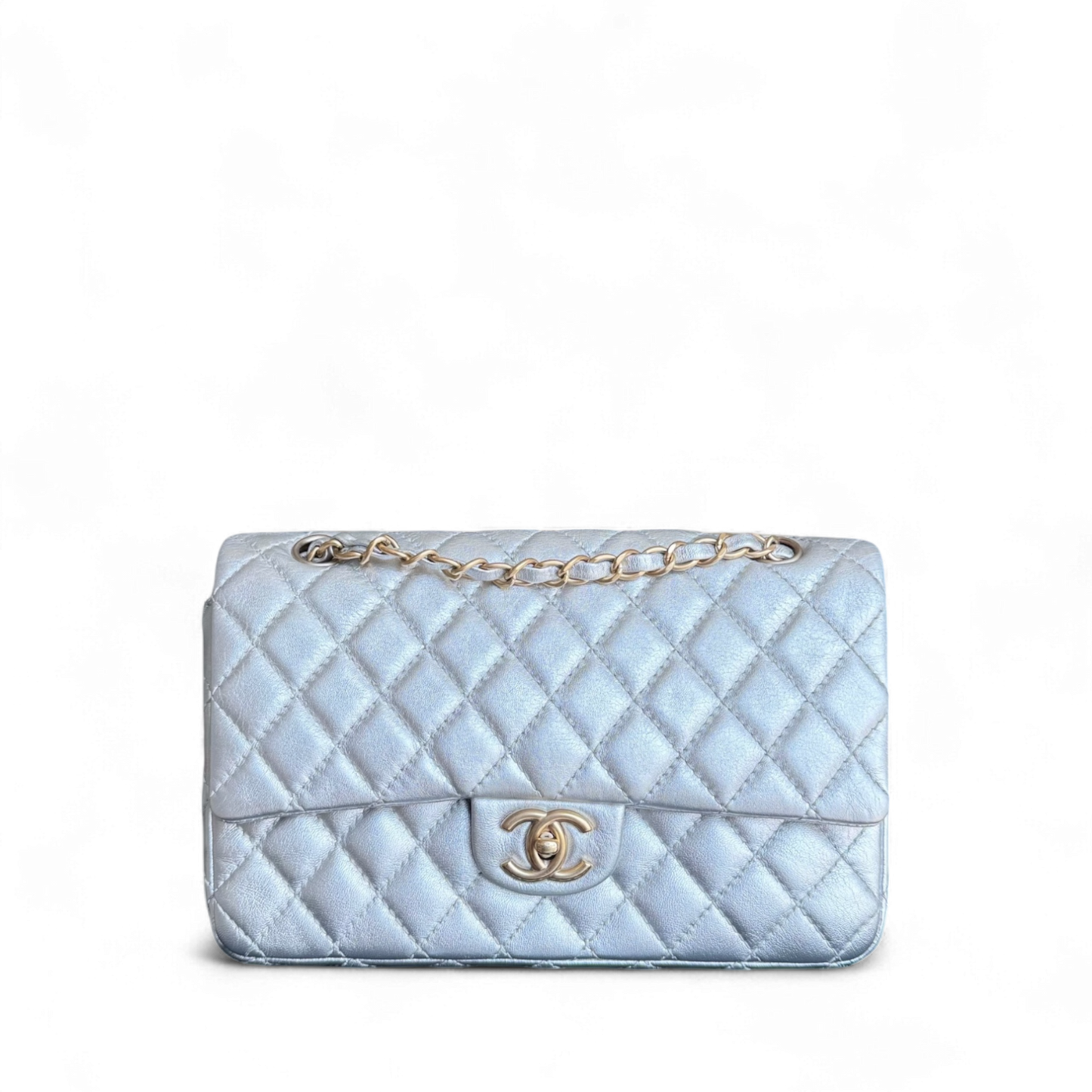 Chanel Classic Flap Medium - 25CM Quilted Lambskin Metallic Silver Gold Hardware Series 12 ( )