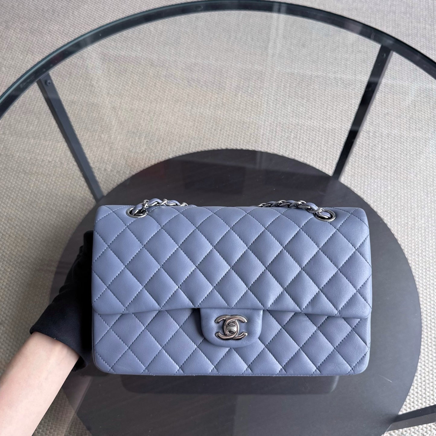 Chanel Classic Flap Medium - 25CM Quilted Lambskin Haze Blue Purple Silver Hardware Series 15