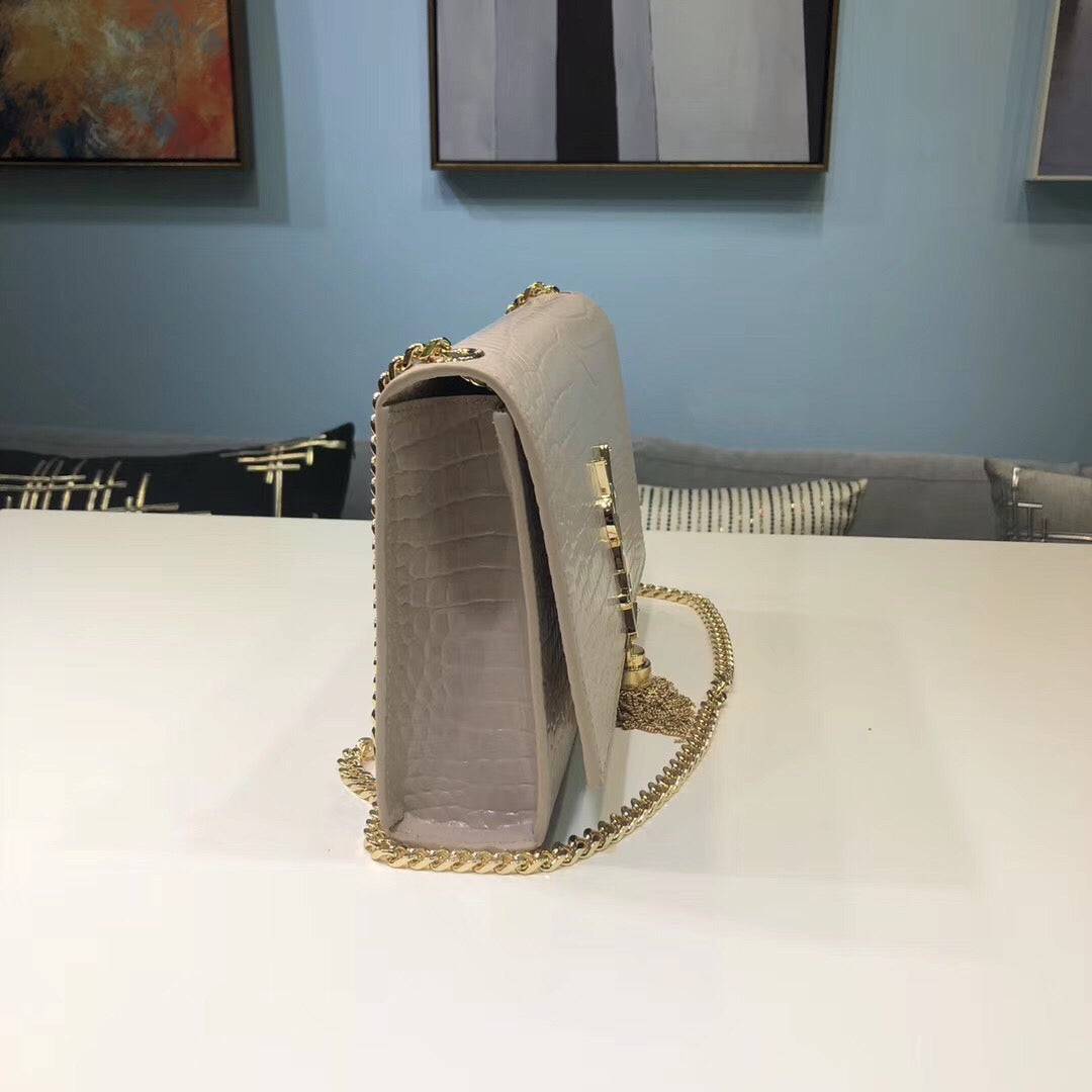 Top Quality Kate Small Chain Bag With Tassel In Embossed Beige For Women 7.8in/20cm YSL 