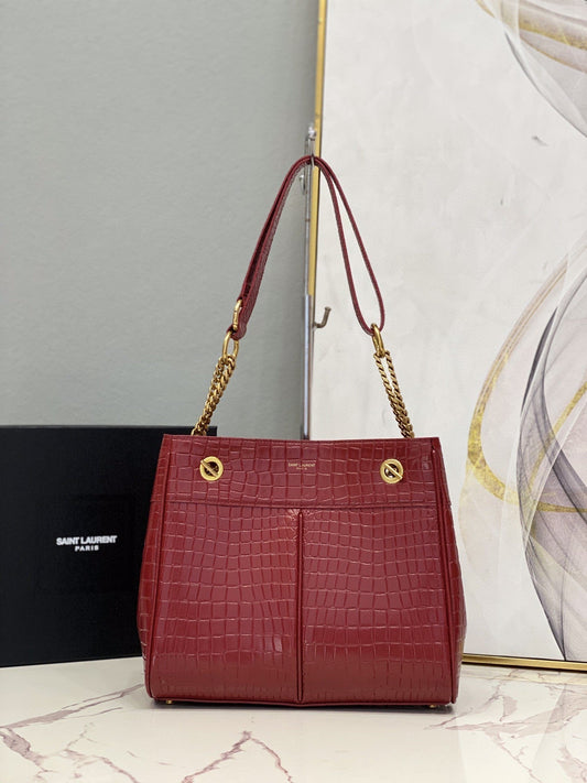 Top Quality Claude-Effect Tote Bag Red For Women 11in/28cm YSL 64028116J0W