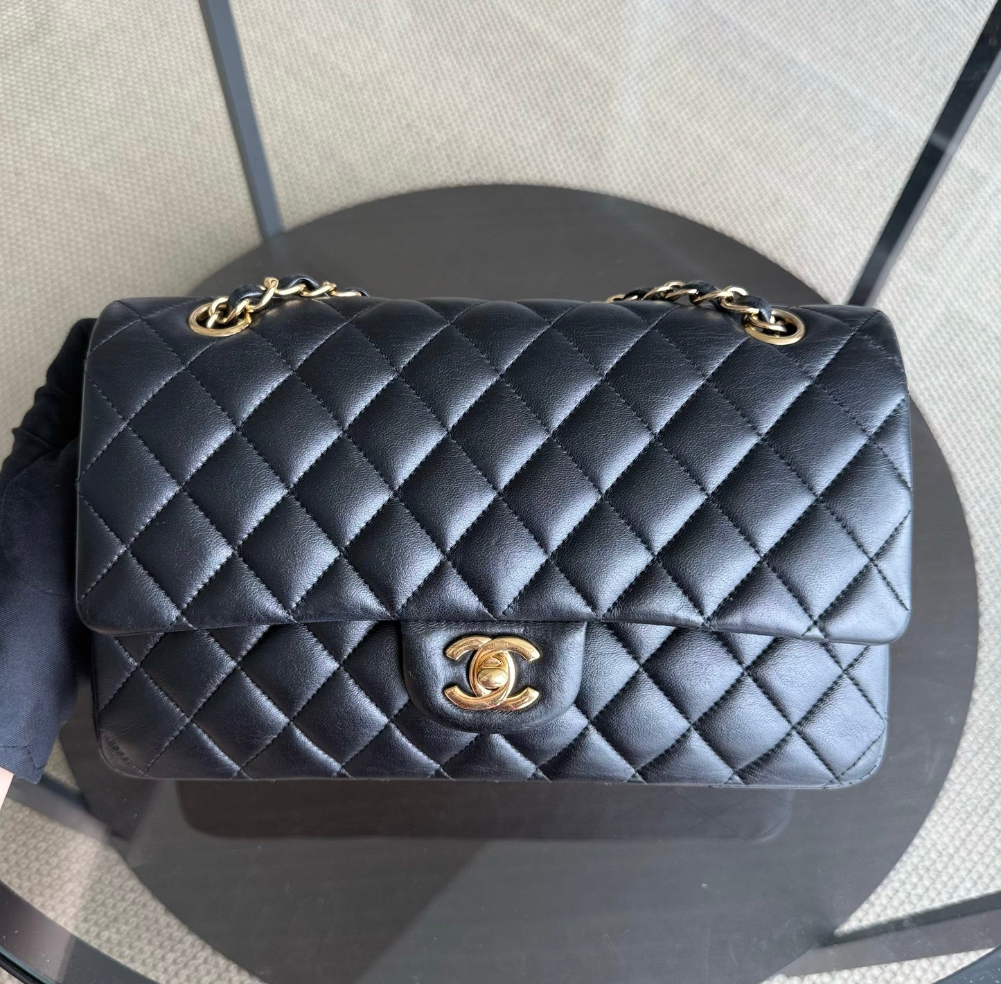 Chanel Classic Flap Medium - 25CM Quilted Lambskin Black Gold Hardware Series 26