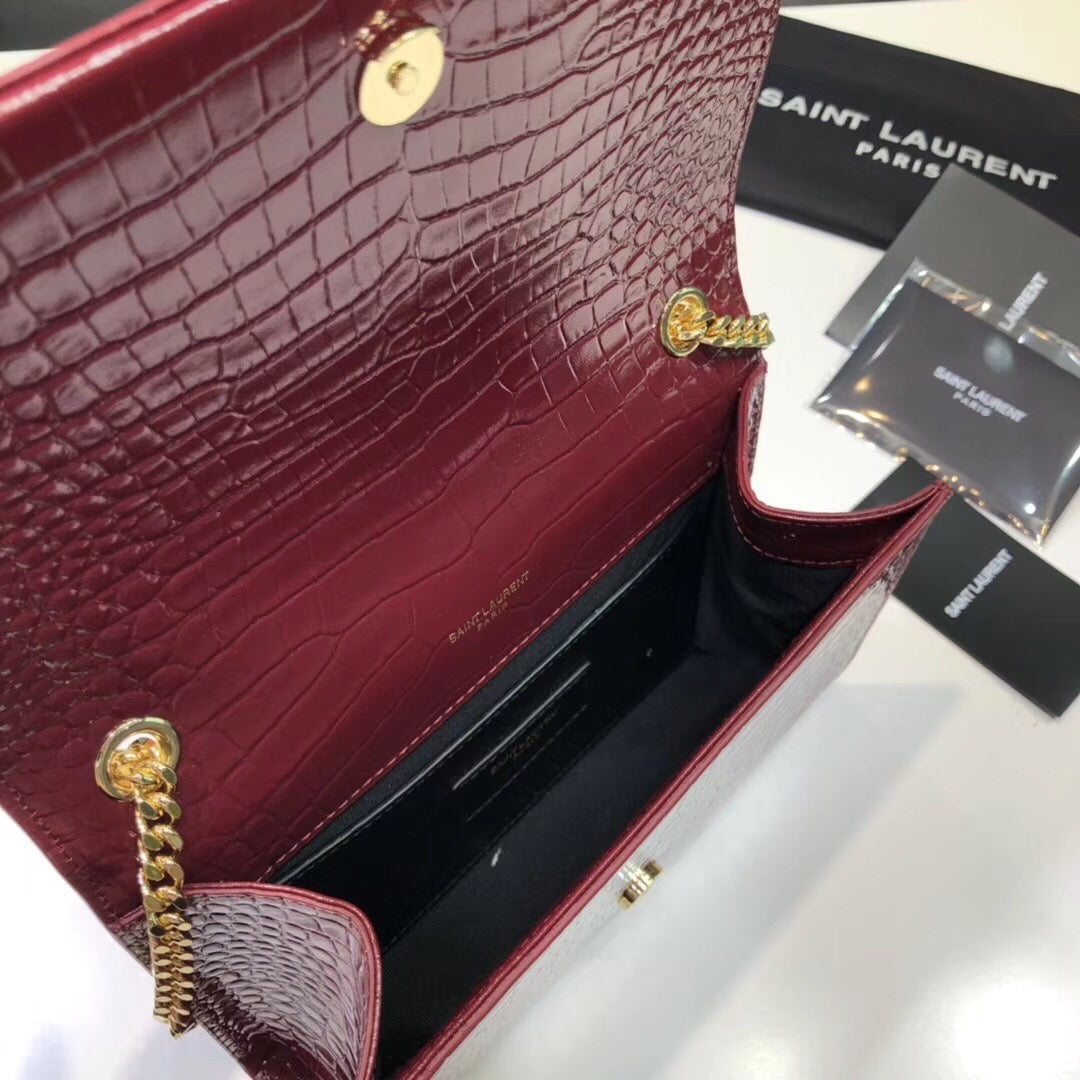 Top Quality Kate Small Chain Bag With Tassel In Embossed Burgundy For Women 7.8in/20cm YSL 