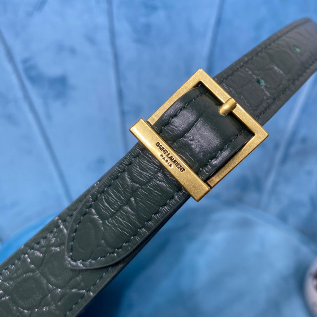 Top Quality Le 5 À 7 Hobo Bag In CrocoTop Qualityle Embossed Shiny Dark Green For Women 9in/23cm YSL 657228DZE0W3045