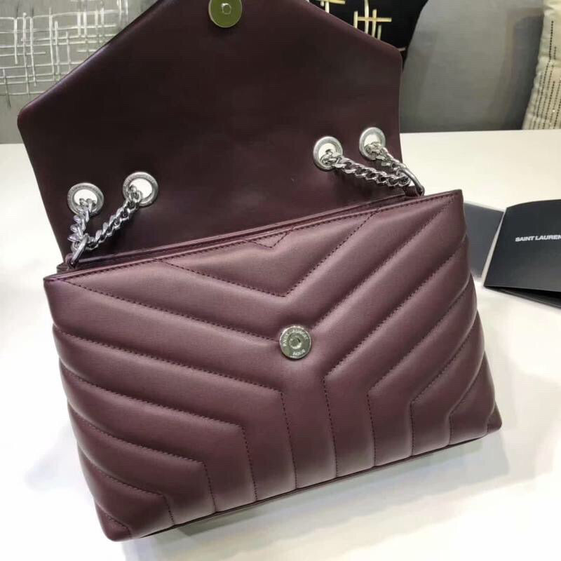 Top Quality Loulou Small Chain Bag In Matelassé "Y" Burgundy For Women 9.8in/23cm YSL 