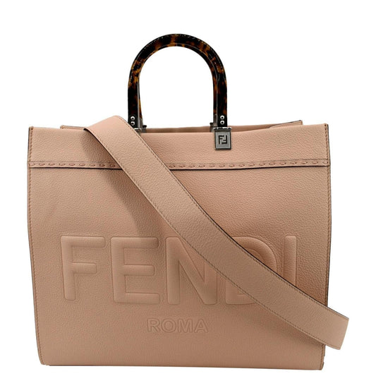 FENDI Sunshine Medium Full Grain Shopper Tote Beige