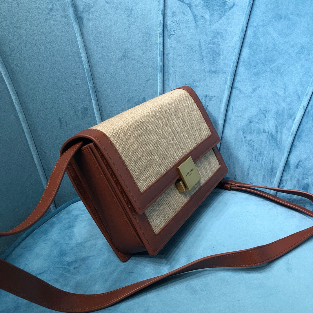 Top Quality Le Carré Satchel In Canvas And Box Natural Beige &amp; Brick For Women 9in/23cm YSL 