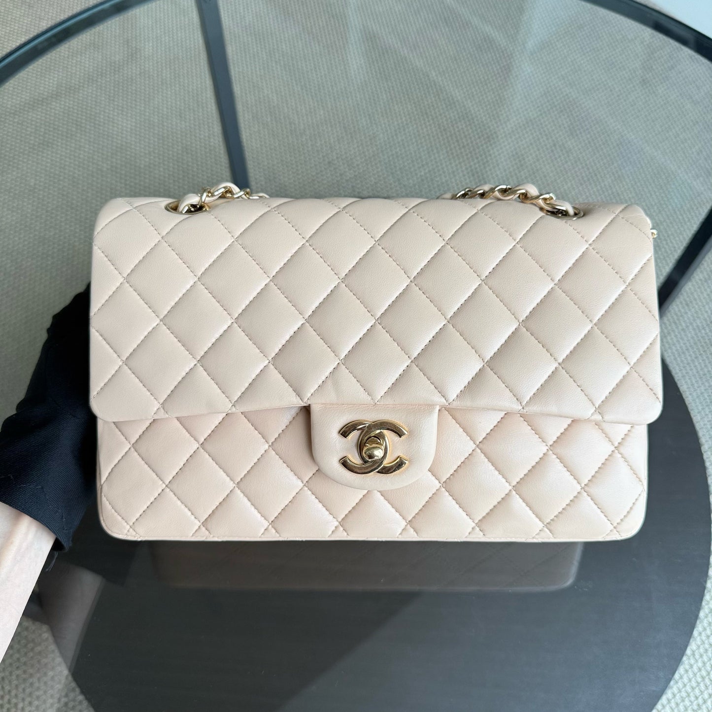 Chanel Classic Flap Medium - 25CM Quilted Lambskin Beige Gold Hardware Series 13