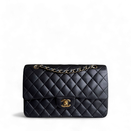 Chanel Classic Flap Medium - 25CM Quilted Lambskin Black Gold Hardware Series 13