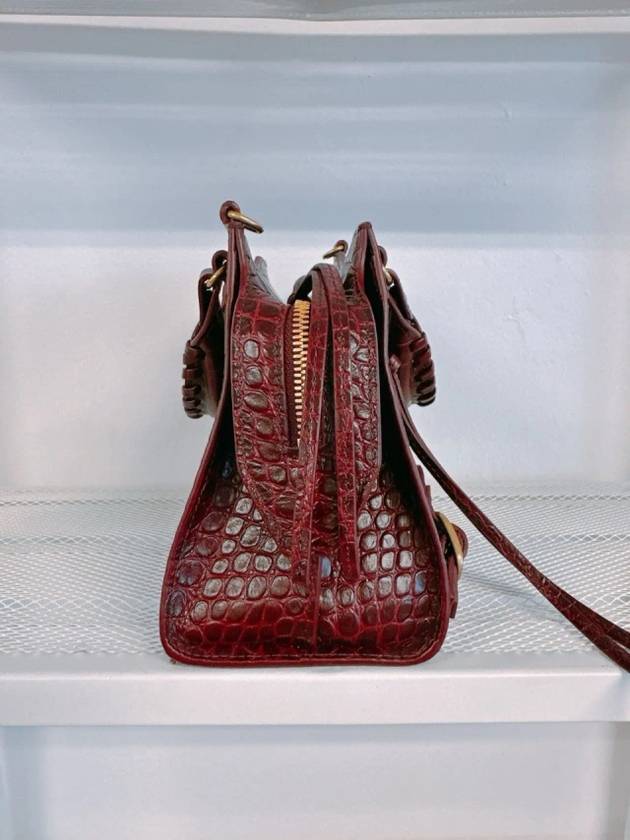 Luxury Balenciaga Trending 2025 Women s Burgundy Neo Classic Croc Calf Leather Mini City Bag 638524 23EF1 6526