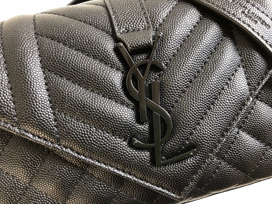 YSSL Envelope Small Bag In Mix Matelassé Grain De Poudre Black For Women 8in/21cm YSL 600195BOW981000