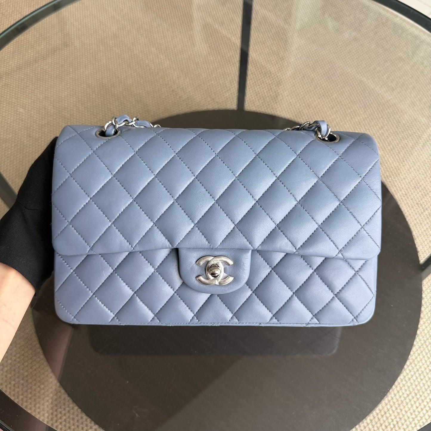 Chanel Classic Flap Medium - 25CM Lambskin Quilted Haze Blue Silver Hardware Series 16