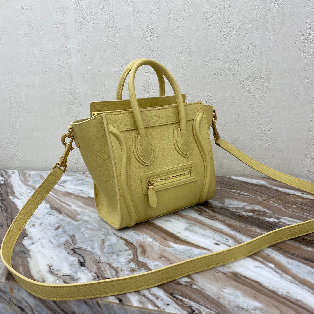 Top Quality Nano LuGucciage Bag In Drummed Yellow For Women 8in/20cm