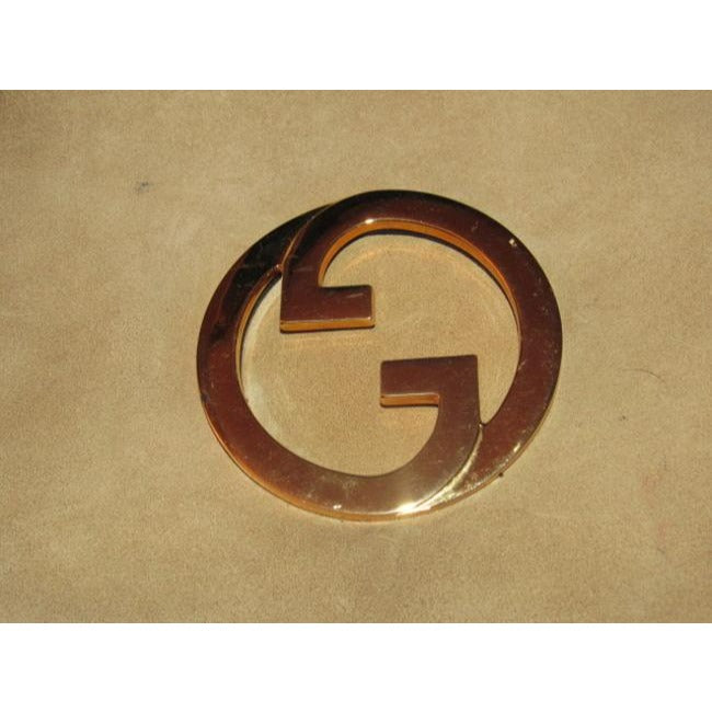 light greyish taupe suede and ivory leather, Gucci 'Blondie', saddle bag, envelope top, shoulder bag with a large, open gold 'GG' emblem