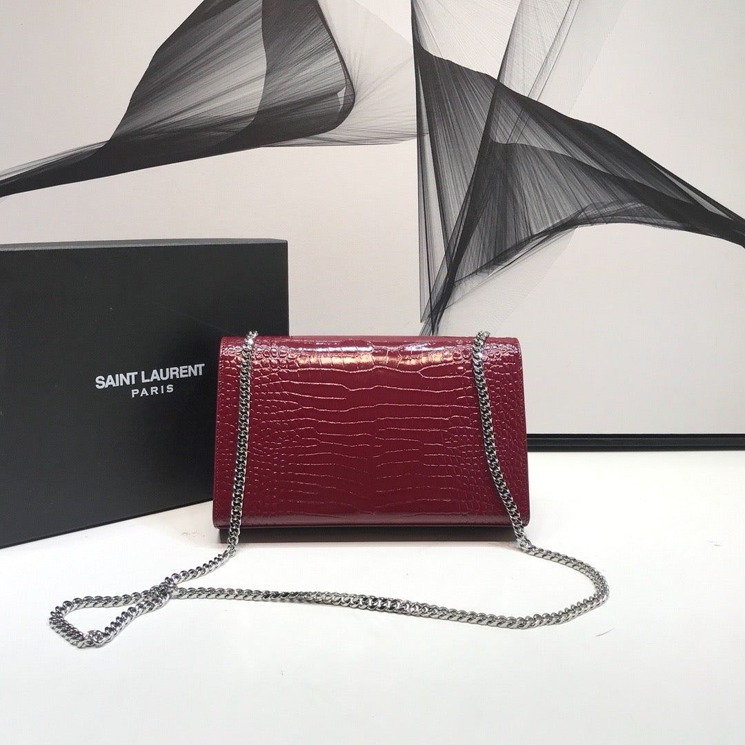 Top Quality Kate MeTop Qualityum Chain Bag With Tassel In Shiny-Embossed Burgundy For Women 9.4in/24cm 