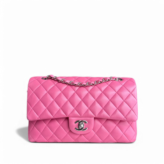 Chanel Classic Flap Medium - 25CM Quilted Lambskin Pink Silver Hardware Series 27