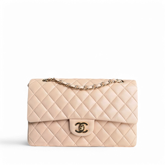 Chanel Classic Flap Medium - 25CM Quilted Lambskin Beige Gold Hardware Series 13