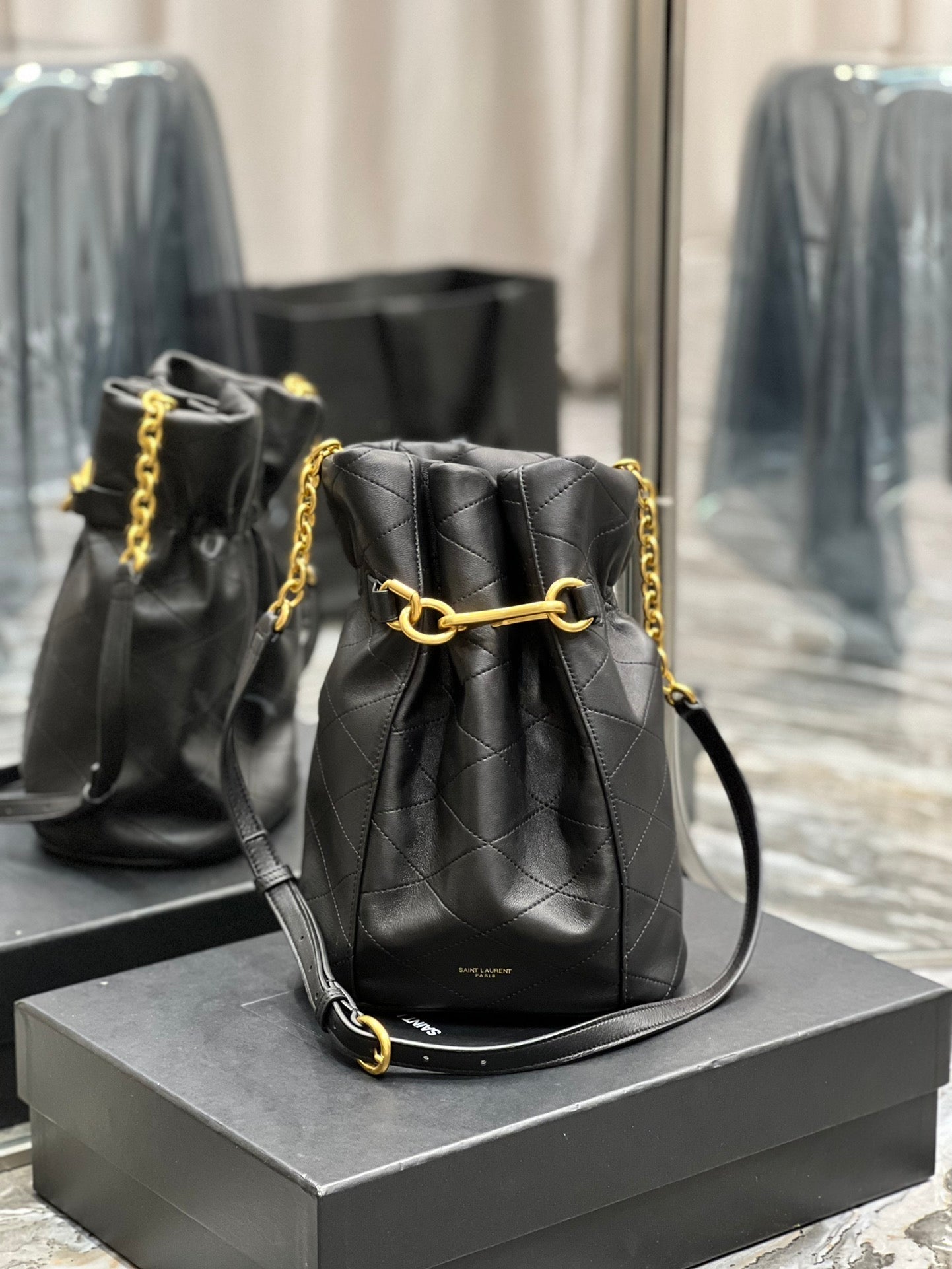 Top Quality Le Maillon Bucket Bag Black For Women 10.6in/27cm YSL 686310AAAJK1000