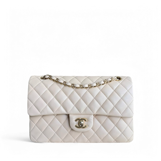Chanel Classic Flap Medium - 25CM Quilted Lambskin Beige Gold Hardware Series 17