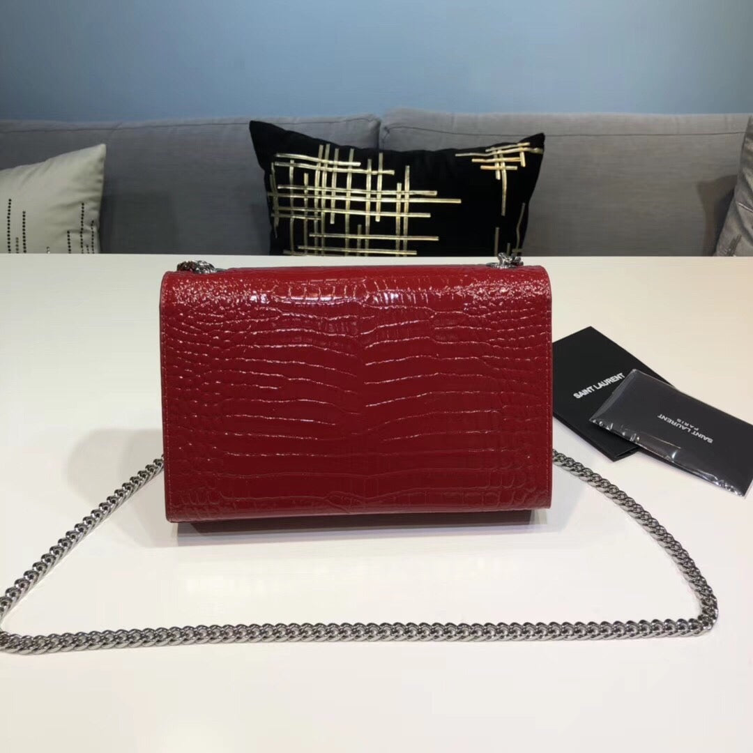 Top Quality Kate Small Chain Bag With Tassel In Embossed Burgundy For Women 7.8in/20cm YSL 