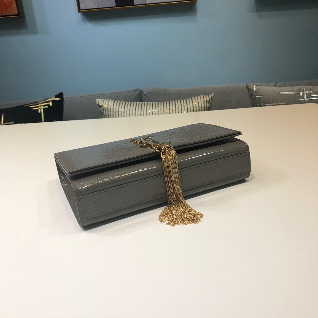 Top Quality Kate Small Chain Bag With Tassel In Embossed Green For Women 7.8in/20cm YSL 