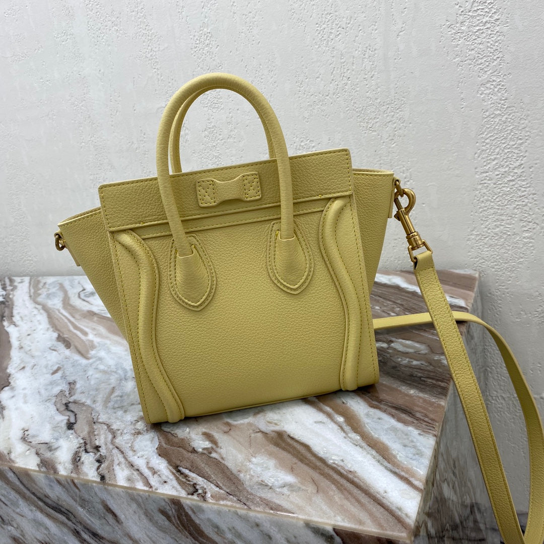 Top Quality Nano LuGucciage Bag In Drummed Yellow For Women 8in/20cm