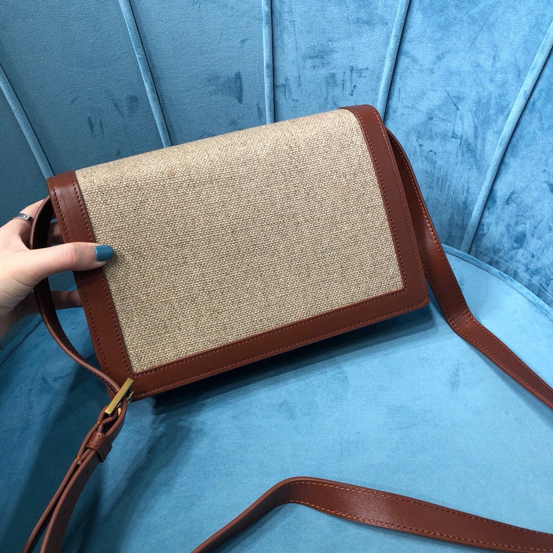 Top Quality Le Carré Satchel In Canvas And Box Natural Beige &amp; Brick For Women 9in/23cm YSL 