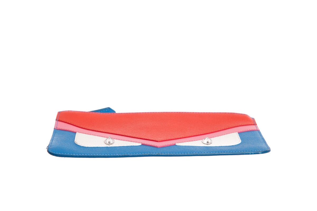 Fendi Blue & Red Vitello Elite Crystal Eye Monster Pouch