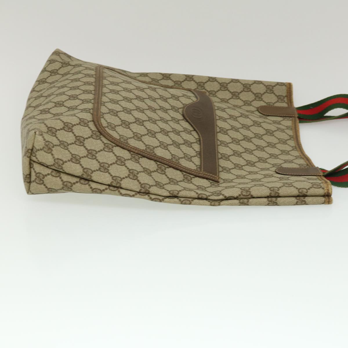 GUCCI Web Sherry Line GG Canvas Tote Bag Beige Red Green  fm1307