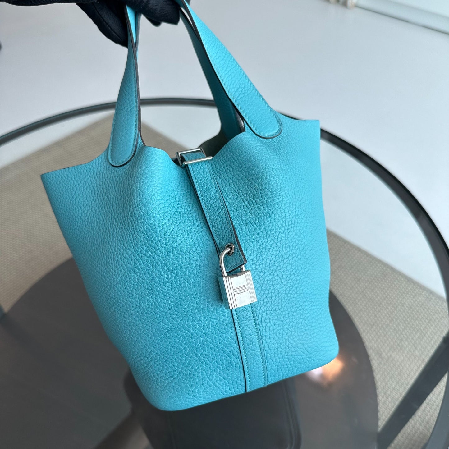 *Full Set, Receipt* Hermes Picotin 18 X Stamp Bleu Saint SHW