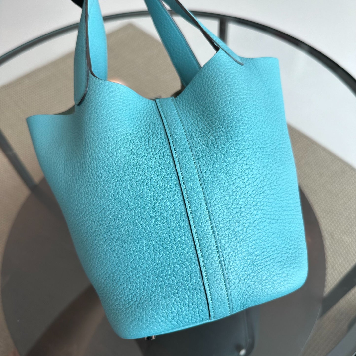 *Full Set, Receipt* Hermes Picotin 18 X Stamp Bleu Saint SHW