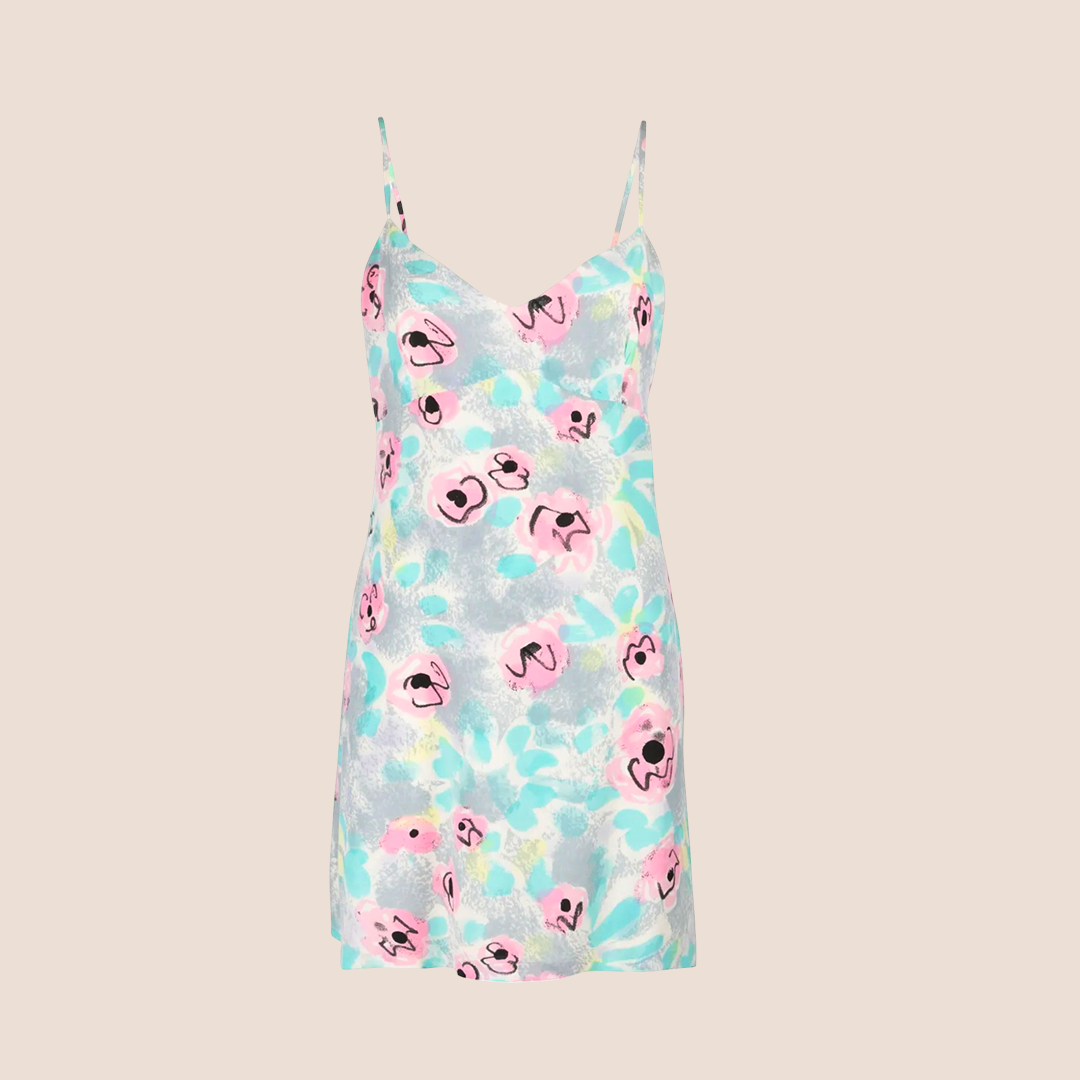 CHANEL 1997 CAMÉLIA PRINT SILK MINI DRESS