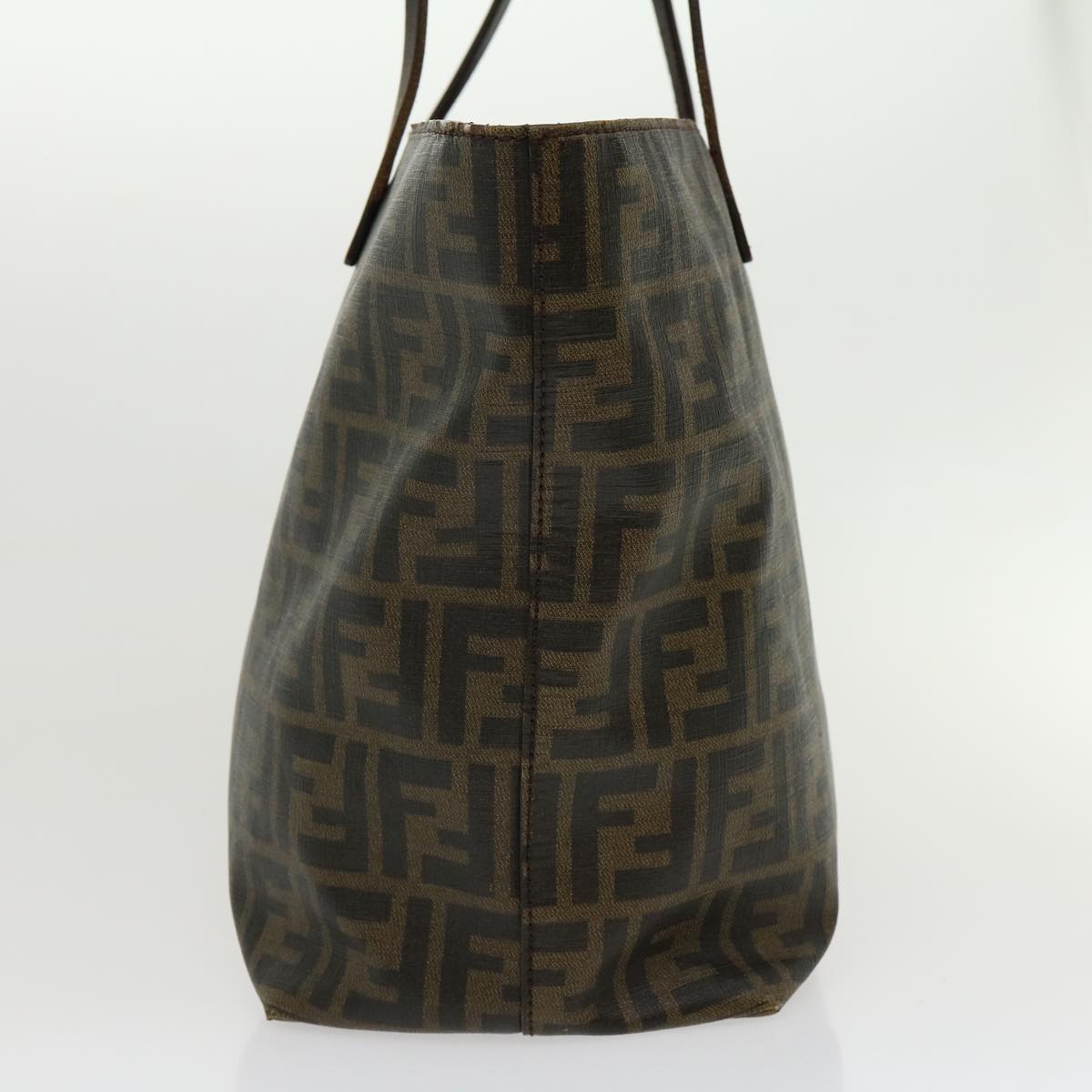 FENDI Zucca Canvas Tote Bag PVC Leather Brown Black Auth am2618g