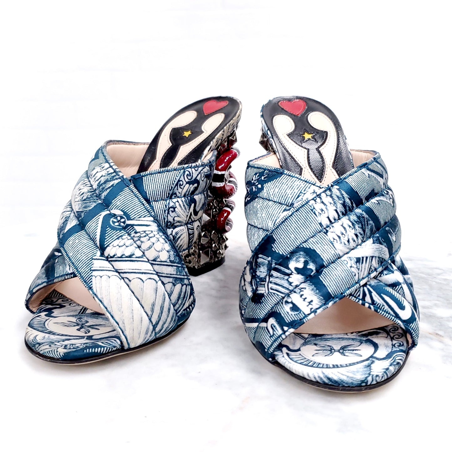 GUCCI BLUE HEELS WITH SNAKE - SIZE 34